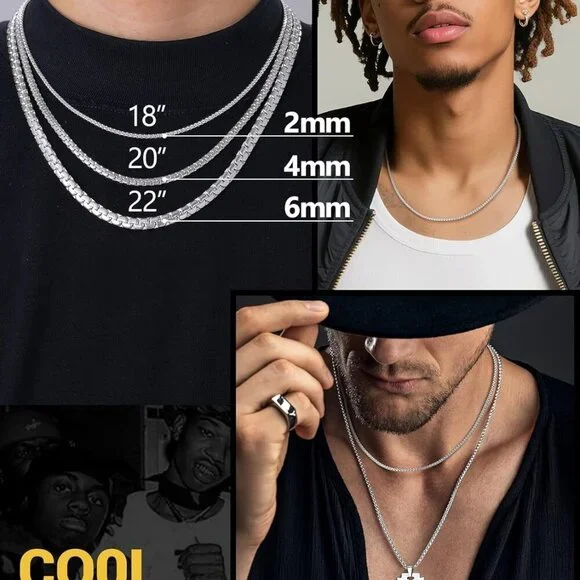 Men's Stainless Steel Chain Necklace 4mm 24 Inch Hypoallergenic Stylish